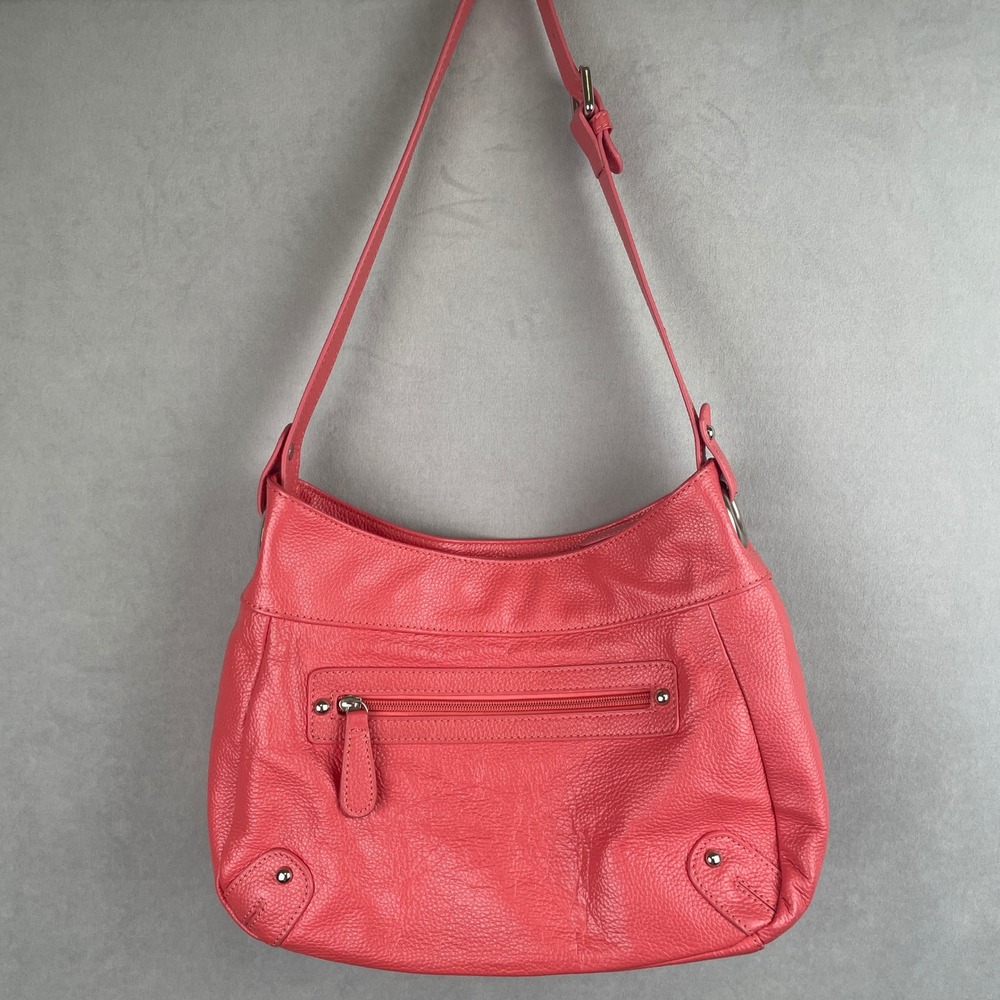 Appleseed's Coral Pink Pebbled Genuine Leather Hobo Shoulder Bag Silver Hardware